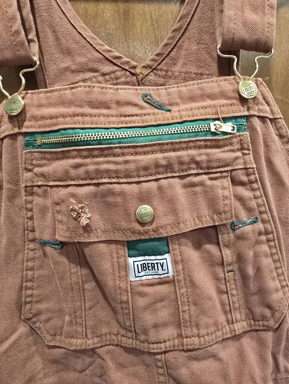 Liberty Bib Overalls Men's 44x28 Brown Duck Canvas Carpenter Damaged